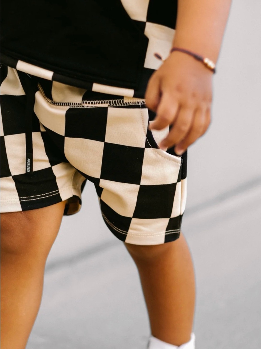 Rebel Bro taupe and black checkered shorts